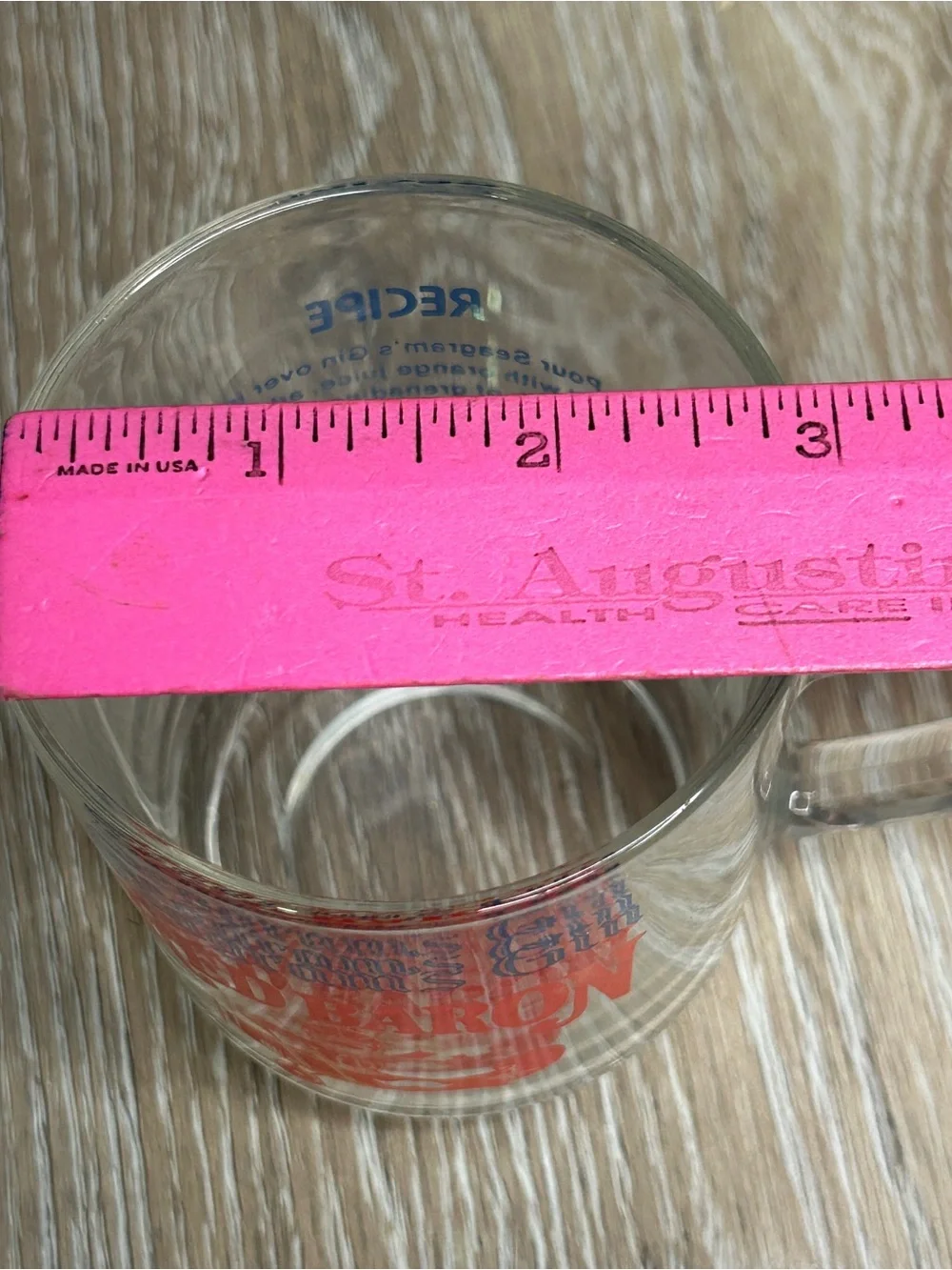 Vintage Seagram's Gin Red Baron Clear Glass Mug Cocktail Recipe Barware